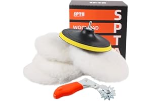 SPTA 5 Pièces 150mm Bonnets de polissage + Disque de Polissage Éponge de Polissage en Laine Polissage Tampon de Polissage Pads de Polissage avec M14 Drill Adapter pour Machine à polir