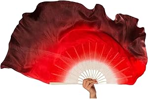 Hayaww Abanico De Danza del Vientre Seda Velo De Seda Ventilador De Baile Velos De Abanico De Seda Ventiladorde Danza del Vientre Abanico De Baile Abanicos con Gradiente De Seda Real,Derecha