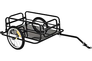 HOMCOM Carrello Bici con Pareti Pieghevoli e Rimovibili, Gancio Universale e 2 Catarifrangenti, Rimorchio per Bici in Acciaio e PE, 139x71.5x49 cm, Nero