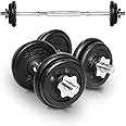 JLL 20kg Cast Iron Dumbbell & Barbell Set 4x 1.75kg and 4x 2.5kg weight plates, 4x spin-lock collars, steel connecting bar, hammer tone look, resilient and long lasting training…