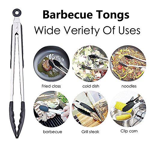 SveBake Grillzange Set – 2er Küchenzange Mehrzweckzange Servierzange aus hochwertigem Edelstahl und Lebensmittelqualität Silikon perfekt zum Kochen, Servieren, Grill und mehr 26 cm + 34 cm - 2
