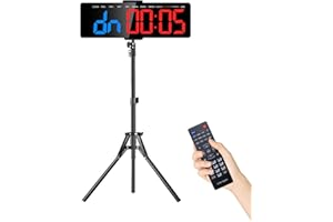 Ousmile Timer Sport, Minuteur Fitness 16" Grand Ecran Time, 12/24 Heures Horloge Murale Numérique LED avec Support, Chronomètre avec Télécommande, Timer pour Workout, Home Gym(Bleu + Rouge)