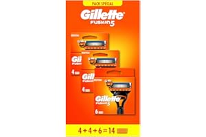 Gillette Fusion5 Recharges De Lames De Rasoir Pour Homme, 14 Recharges De Lames, Pack 6 + 4 + 4 Lames, Rasage Confortable