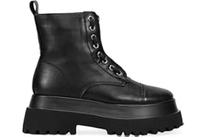 BOSANOVA Botas militares negras con cremallera central, detalle de cordones y suela de plataforma track.