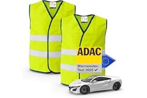‎POWR CAR POWR CAR 2X Warnwesten Auto gelb ISO20471 - Pannenweste & 2025 - Unfallweste Pkw Sicherheitsweste Weste Neongelb reflektierend Auto, Pkw, LKW - Autozubehör