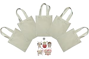MIMAIN Bolsas de Tela Pequeñas. 5 Mini bolsas con DTF(Transferencia por Calor). Bolsa Personalizable para Regalo, Merienda, Chuches, Cumpleaños y Cole. Bolsa Tela Carnaval para Niños. Tote Bag para Pintar.