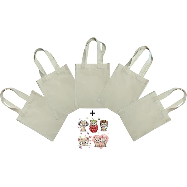 Lot De 5 Petits Sacs En Tissu Avec DTF (transfert De Chaleur). Sac