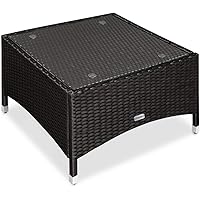 Deuba Polyrattan Tisch Beistelltisch Rattan Teetisch Gartentisch Glasplatte 58x58x42cm schwarz Garten Möbel