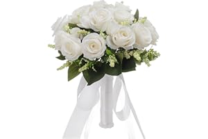Yaasier Bridal Bouquet Wedding Bouquets Style White Fake Rose Bridal Bouquet Flower Bridal Bouquet Roses Ramos de Novia White Wedding Flowers Bridesmaid Bouquets