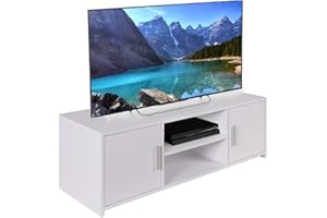 BAKAJI Mobile Mobiletto TV in Legno MDF Credenza con Base Televisione 2 Scomparti Aperti Porta Console Videogiochi DVD e 2 Ante Dimensione 110 x 35 x 36 cm Colore Bianco Design Moderno