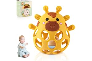 Lociban Massaggiagengive in Silicone, Anello da Dentizione Giochi Neonato, Giochi Dentizione Neonato Senza BPA, Massaggia Gengive Neonati Sonaglio Giochi Neonat per Bambini da 3-18 Mesi (Giallo)
