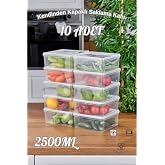 Arel - 10'lu Set Saklama Kabı, 10 Adet 2500ml Kare Şeffaf Kendinden Kapaklı Saklama Kabı, BPA İ&ccedil;ermez, Buzdolabı, Dondurucu v