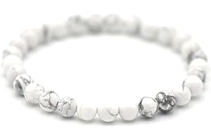 Miracles Minéraux Bracelet perle ronde 6 mm, pierre naturelle, création artisanale française, plus de 60 choix (Howlite 6 mm)