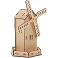 VILLCASE Solar Motor Kit, Science Windmill Generator Kit Wind Generator Wooden Model Science Experiment Projects Educational 3d Building Puzzles for Kids Diy Stem Toys