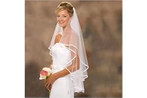 Dishowme Voile de mariage à 2 niveaux mariée nœud ruban cathédrale tête voile de mariée doux tulle bord coupé accessoires de cheveux du bout des doigts avec peigne pour femmes mariées