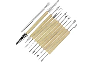 LYTIVAGEN 11Pcs Outils de Poterie Outils de Argile en Bois Carving Sculpture Tool en Bois et Acier Inoxydable Idéal pour Débutants ou Professionnels