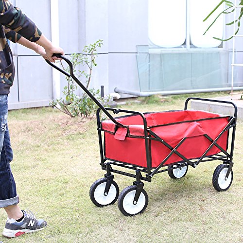HOMFA Bollerwagen Transportwagen Handwagen Transportkarre faltbar Gartenwagen Gerätewagen 83x53x63cm bis 80 Kg 360° drehbar (Red) - 7