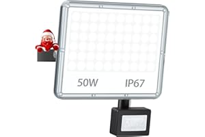 YIQIBRO 50W Faretto LED da Esterno con Sensore di Movimento 1 Pezzi - 5000LM IP67 Faretti Faro LED Esterno 7000K Luce Fredda Lampada Faretti con Sensore Movimento per Giardino/Garage