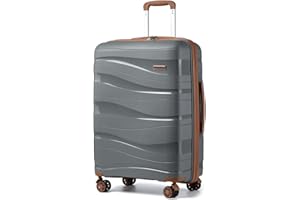 Kono Valise Moyenne 65cm Rigide Polypropylène Valise de Voyage à 4 roulettes et Serrure TSA, Gris