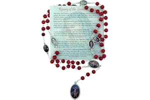 VILLAGE GIFT IMPORTERS Seven Sorrows Chaplet | Red or Black Beads and Full Color Medals | Our Lady of Seven Dolors | Comes with Info Card | Christian Jewelry