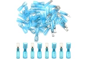 Hocansen 100 Pieces Heat Shrink Spade Connectors Insulated Male and Female Wire Connectors Crimp Terminal Connectors Kit (Blue/RS)