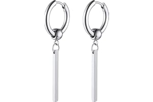 FOCALOOK Orecchini Uomo Cerchio in Acciaio Inossidabile, Orecchini Acciaio Chirurgico Argento/Nero/Oro, Orecchino Uomo Pendenti Tondi Punk HipHop Confezione Regalo