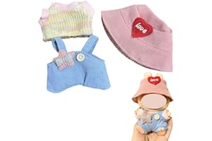 CUZYP Vestiti per bambole da 17 cm, adatti per labubu doll da 17 cm, set rosa,1 maglione rosa, 1 tuta blu, 1 cappello（no Doll）