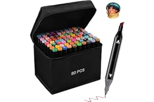 CAMIKI ART Dual Tips Markers Set, Graphic Marker Pens,Touchbool-80 Colors Permanent Art Markers Set with Carrying Bag, Twin Markers for Drawing,Designing,Sketching