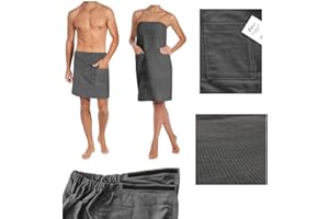 ‎ARLI ARLI Saunakilt Damen + Herren Set Saunatuch Saunahandtuch Baumwolle Anthrazit Gummizug Tasche Klettverschluss praktisch individuell anpassbare Größe Sauna Sarong Kilt Wellness Hamam Mann Frau