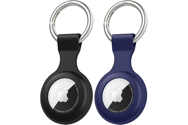 2 Pièces Yisica Étuis pour Apple AirTag Coque, Airtag Porte Clé - Anti Chute et Anti Rayures pour Animaux Portefeuilles et Bagages, pour Air tag Locator Tracker Étui (Noir+Bleu Marine)