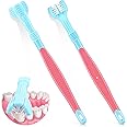 3 Sided Autism Toothbrush 3 Bristle Toothbrush Three Bristle Travel Toothbrush Wrap Around for Adult Kid Teeth Care Large Angle Soft Complete Teeth Gum-Care Deep Cleaning Each Tooth (Blue and Pink)