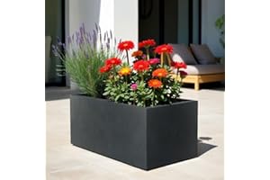 IDEALIST 60cm Large Trough | Dark Grey Reinforced Stone Rectangular Planter | Garden Planters with Drainage Holes L60 W30 H30 cm, 35 litres