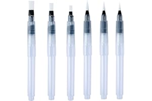 QGH Refillable Watercolour Brush Pens Set: 6 Pcs Water Paint Brush with Refillable Reservoir - Water Brushes with Fine, Medium, and Large Tips for Watercolour Painting, Sketching