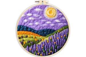 ABEUTY Needle Felting Kits for Beginners Adults, Sun Sky Lavender DIY Wool Felt Painting Starter Kit with Embroidery Hoop and Tools for Home Decor (Sun)