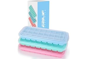 Ezilif Eiswürfelform Silikon mit Deckel 24-Fach 3er Pack, Eiswürfelformen Mit Deckel Ice Cube Tray LFGB Zertifiziert Eiswürfelschalen BPA Frei Eiswürfel einfach Herauszunehmen Blau/Pink/Grün