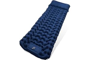 TravLand Materassino Autogonfiante - Materasso Gonfiabile Singolo Ultra-Leggero per Camping, Outdoor con Cuscino Integrato e Pompa a Piede, Impermeabile, Blu Navy