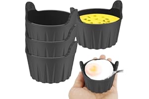 HAIJED 4Pcs Air Fryer Egg Poacher, Air Fryer Egg Moulds, Food Grade Silicone Egg Poaching Cups, Non-Stick Round Silicone Ramekins, Reusable Poached Egg Maker, Easy Release Silicone Baking Cups for Air Fryer