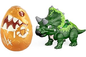 GizmoVine Uovo Dinosauro, Dinosauri per Bambini, Triceratopo Verde con Luci e Ruggisce Suoni, Educativo Interattivo Dino Giocattolo Gioco, Sorpresa Regalo di Pasqua Compleanno per 3 4 5 6 Anni