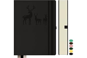 Qefuna Cuaderno de rayas A4, Bullet Journal A4 grueso bloc de notas, 360 páginas, 100gsm de papel rayado para las mujeres hombres de oficina diario de la escuela, 21.3 x 28.1cm, Negro