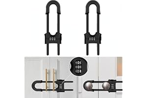 MLEPXBO 2 Pack Child Safety Sliding Cabinet Locks, Adjustable U-Shaped Child Proof Sliding Cabinet Door Code Locks 3 Digit Password, Reusable Baby Safety Cupboard Locks for Knob Handle Drawers Closet(Black)