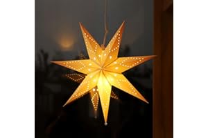 ‎SALCAR SALCAR 55cm LED Papierstern Beleuchtet zum Aufhängen, Advents Leuchtstern Fenster mit Warmweiß E14 Lampe, 3D Weihnachtsstern Fensterdeko Weihnachten - Weiß Papierstern