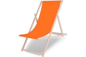 SPRINGOS Chaise Longue Pliante en Bois Massif pour Jardin et Petit Balcon système de sécurité 3 Positions Chaise Longue Pliante en Bois avec Tissu