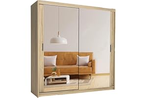 GENERIC FURNITUREWAVE Samsun Modern Double Sliding Mirror Door Wardrobe Bedroom with Adjustable Hanging Rails, Shelves Storage Cupboard For Home Furniture (Oak, 120cm)