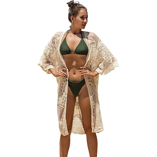 Cover-up De Plage En Dentelle - Pareo Kimono Léger Pour Femme - Noir, Polyfibre Respirante - Pour Piscine, Vacances - 5
