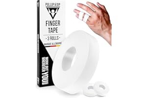 PULLUP & DIP Tape pour Doigt avec Adhésif extra Fort, 3 Rouleaux (30 m) de Tape pour l'Escalade, Tape Sportive douce pour la Peau, Tape pour la Main pour la Musculation, Basket-Ball, Handball (Blanc)