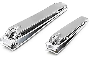 Muse Impex Professional Nail Clippers for Thick Nails Stainless Steel Sharp Sturdy Fingernail and Toenail Clippers Set for Men and Women 2Pcs Nail Cutter for Acrylic Nails (Large Silver, 1.00)