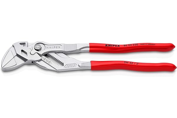 Knipex Pince-clé, chromée, 250 mm, pince en continu jusqu'à 52 mm, réglage fin par bouton-poussoir, clé réglable, remplace clés plates, 86 03 250