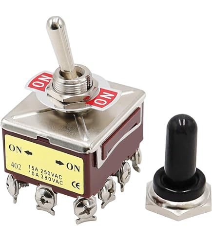 Mxuteuk 3-Pack Toggle Switch SPDT ON/ON – 16A 250V / 20A 125V, 2 Position 3 Terminal, With 5 Waterproof Knob Covers (Black, Red, Green)