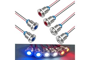 Guuzi 6pcs LED Panel Piloto Dash Indicador de luz de Advertencia 12V-24V 12mm Lámpara Piloto Dash Bombillas Direccionales (Rojo/Azul/Blanco)