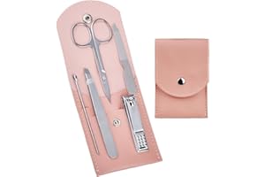 HANTEKAS Travel Manicure Set Professional Nail Clipper Kit-5 Pieces Stainless Steel Manicure Kit, Women Men Grooming kit With Nail Care Tools Beauty Scissors Tweezers (Silver Pink)